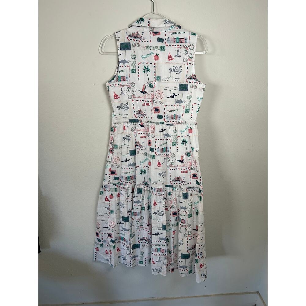 J.Crew Postcard Print Cotton Linen Sleeveless Shirt Dress BP800 White 2P NEW - Picture 6 of 6